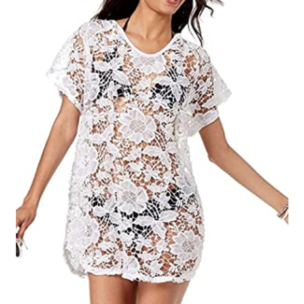 Miken Juniors' Crocheted Tie-Back Swim Cover-Up White Medium NWT